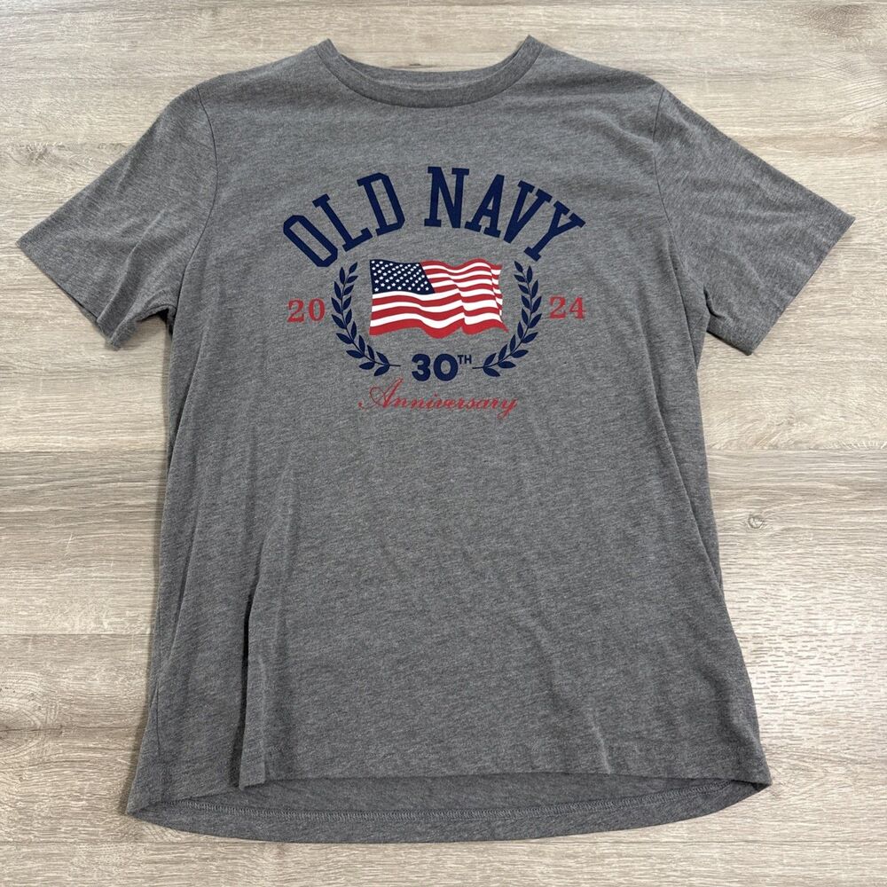 Old Navy Shirt 30th Anniversary 2024 American Flag Men's Gray Tee Medium